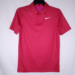 Nike Polo Shirt Womens Large Striped Red, Pink Dri Fit Golf Performance
